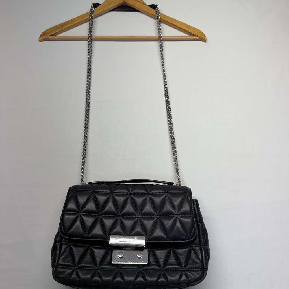 Michael Kors Sloan Large Quilted Leather Chain Shoulder Bag Black Lucury - Picture 3 of 12